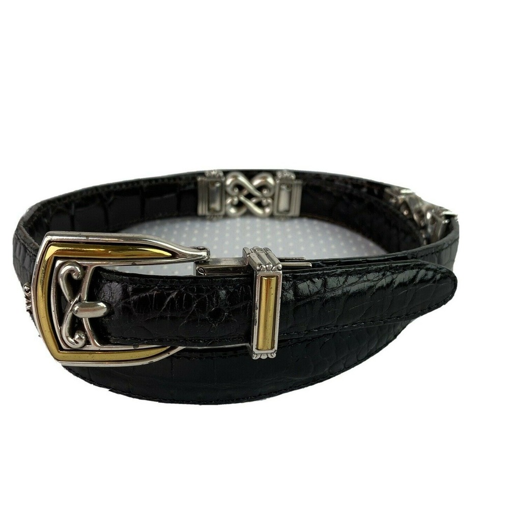 Womens Waist Belt M/L 32 Black or Brown Leather Silver Gold Tone Trim 3/4" Width